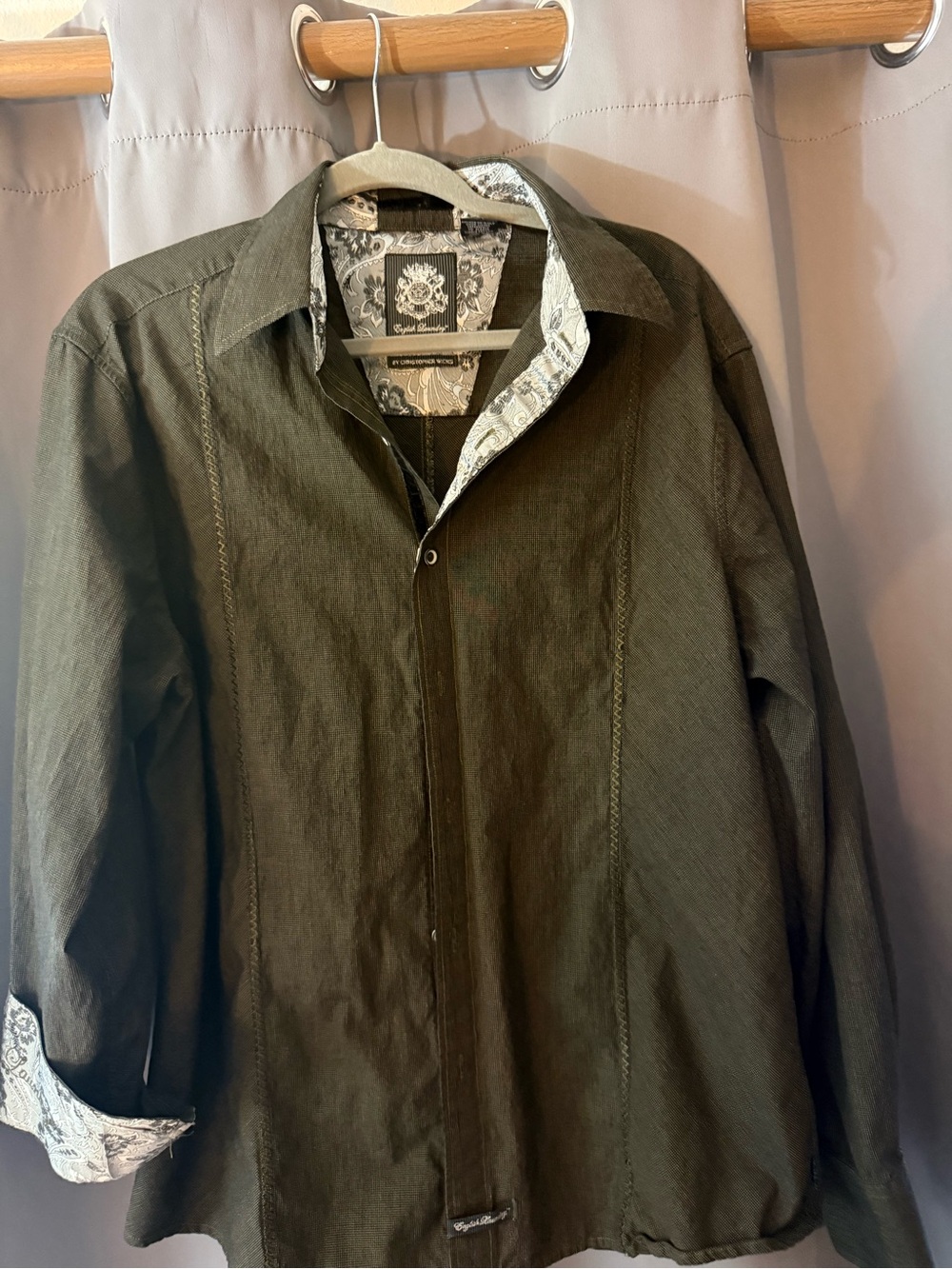 English Laundry Olive Green Lightweight Shirt Jacket with Paisley Trim
